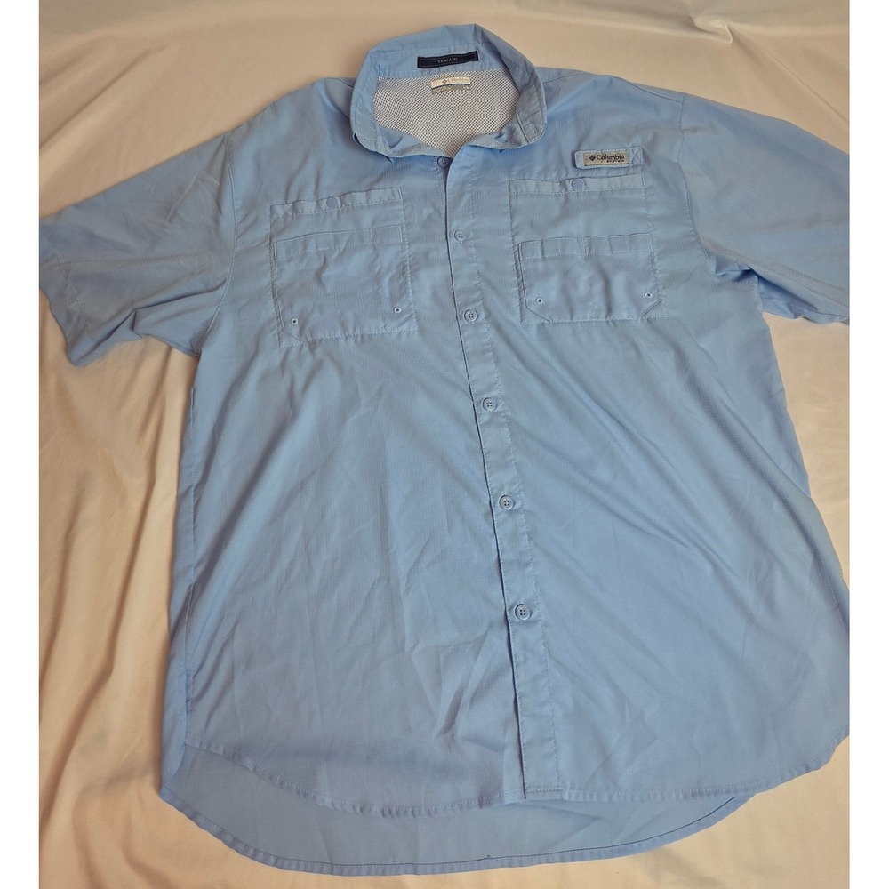 Columbia PFG Tamiami II Mens Lt Blue Fishing Shirt FM7266 Large Hiking Outdoors
